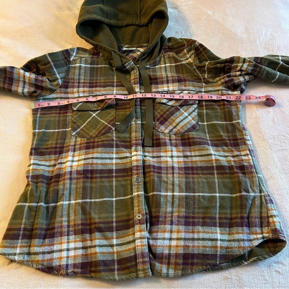 Columbia brown plaid flannel shacket with hood size XL gorpcore outdoors grunge - Picture 8 of 9